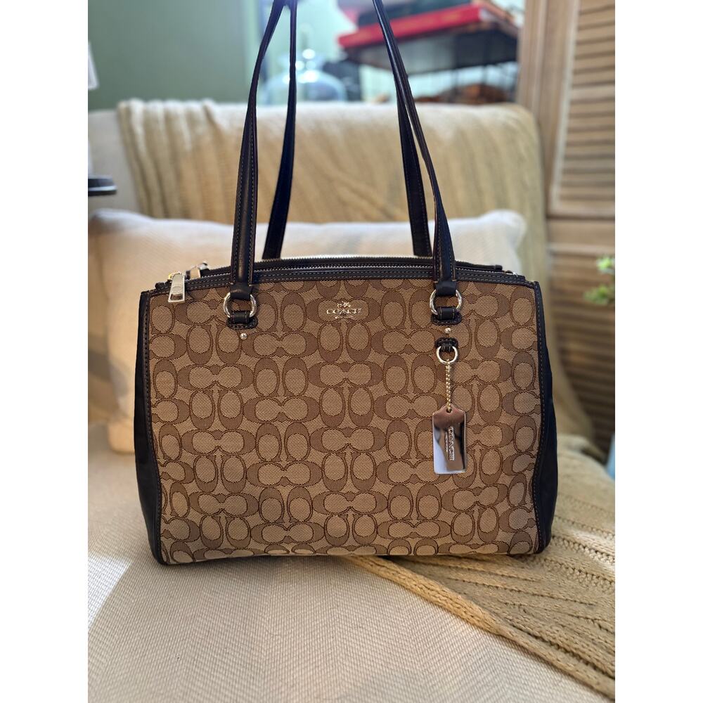 Coach Stanton Carryall Signature C Dark Brown Tan